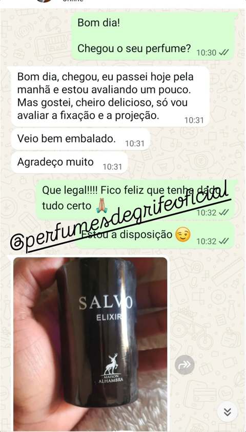 Cliente satisfeito com Salvo Elixir Maison Alhambra